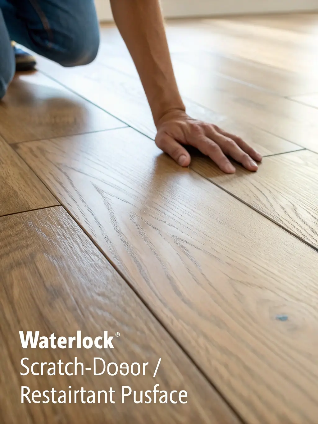 A close-up shot of a laminate floor showcasing its scratch-resistant surface, highlighting its durability in a busy household setting.