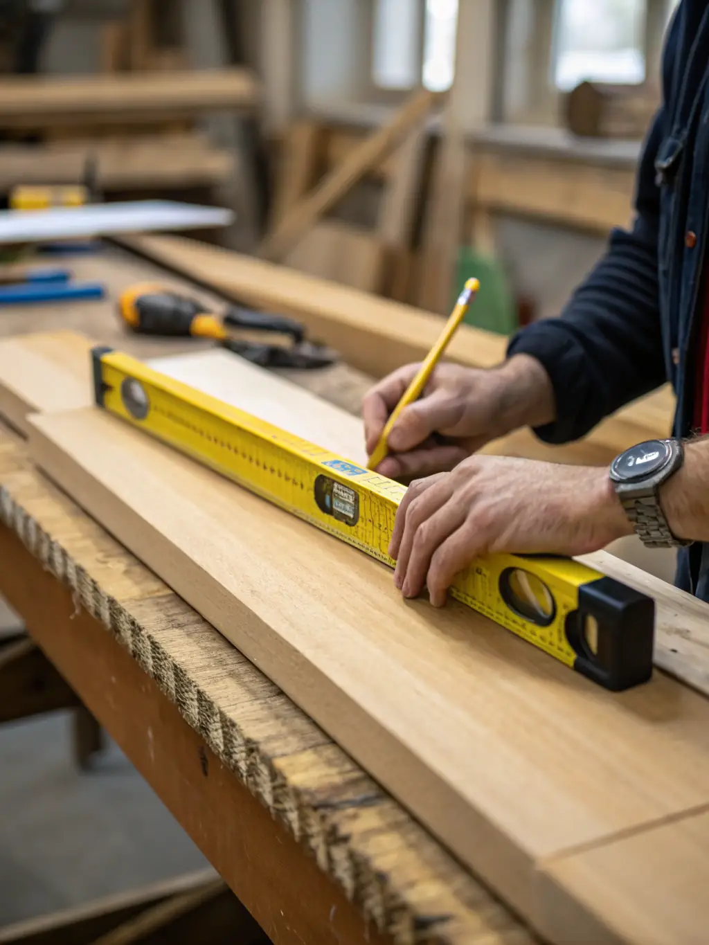 A close-up shot of a K&J Flooring estimator meticulously measuring a room with a laser measure, showcasing precision and attention to detail.