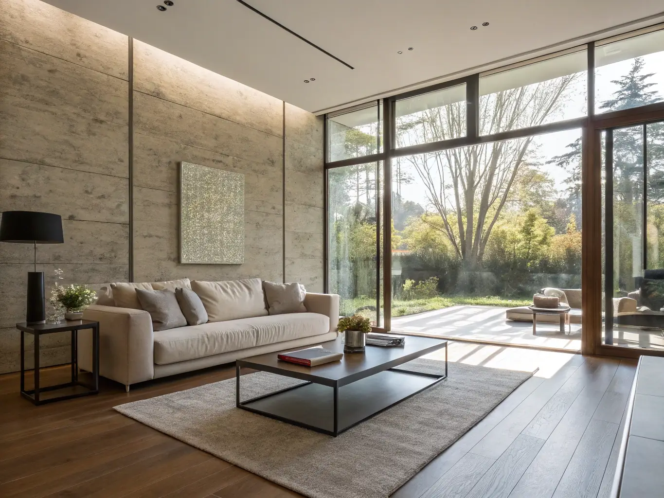 A brightly lit living room featuring newly installed, light-colored hardwood flooring, showcasing its clean lines and natural grain. The room is furnished with modern furniture, emphasizing the floor's contribution to a sophisticated and inviting atmosphere.