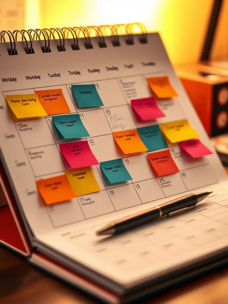 A calendar with key project milestones marked, symbolizing K&J Flooring's dedication to timely project completion and financial planning.